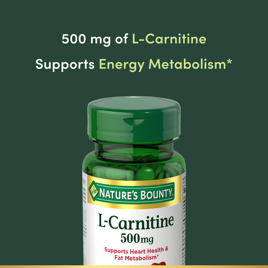 Nature's Bounty L-Carnitine, Supports Heart Health & Fat Metabolism, Amino Acid Supplement, 500 mg, 30 Tablets