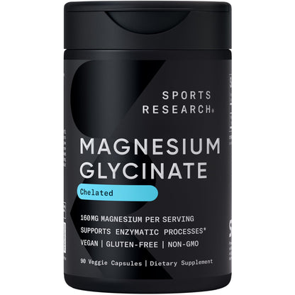 Sports Research® Magnesium Glycinate - Supports Restful Sleep & Enzymatic Processes - 160 mg Chelated Magnesium - Vegan Capsule - 90 Count Sports Research buy supplements Au