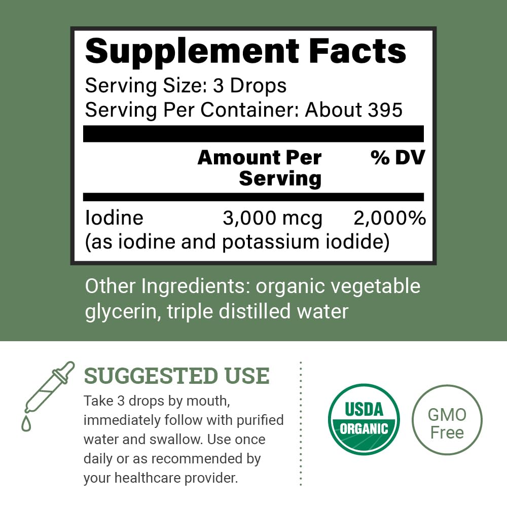 Organic Lugol's Iodine, Iodine and Potassium Iodide 2% Solution 3000 mcg - Liquid Supplement Drops for Thyroid Support for Women & Men, Metabolism Health, Detox Boost - Non-GMO, 395 Servings (2 Oz) Earth Harmony Naturals buy supplements Au