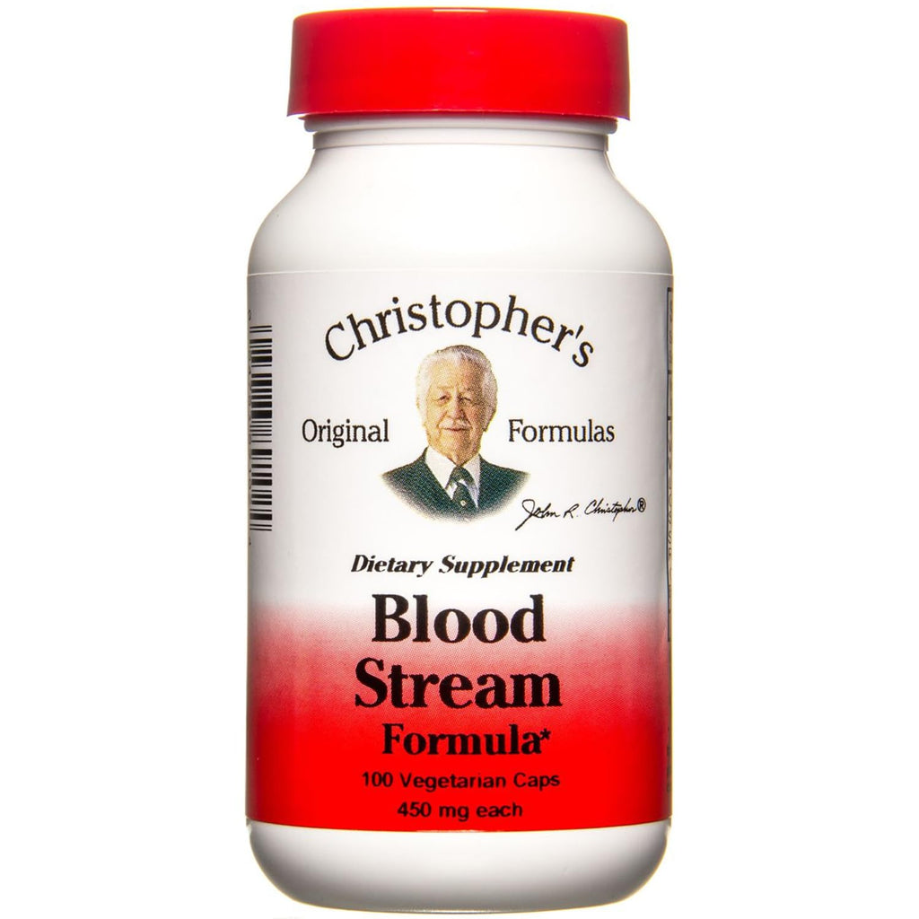 Supplement bottle labeled 'Christopher's Original Formulas Blood Stream Formula' on a white background