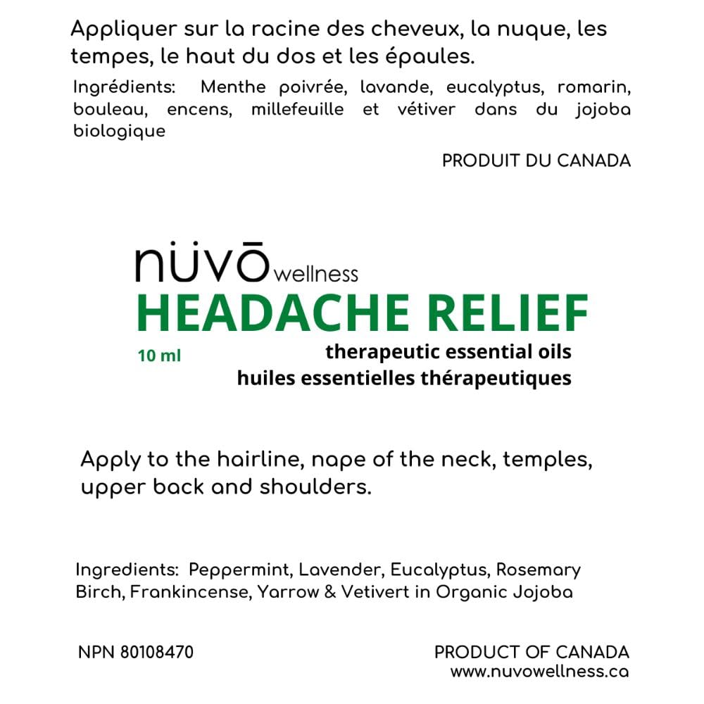 Migraine Relief Roll-On, Made with Peppermint, Lavender, Eucalyptus, & Other Aromatherapy Essential Oils, for Headaches, and Sore Muscles NUVO WELLNESSBuy Supplements Australia