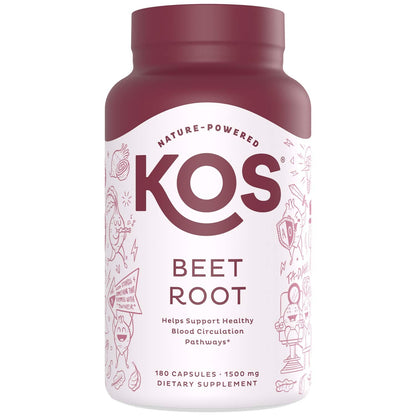 KOS Organic Beetroot Capsules 1500mg - USDA Organic, Antioxidant Power from Organic Beet Root Superfood, Supports Healthy & Active Lifestyle - Non-GMO,