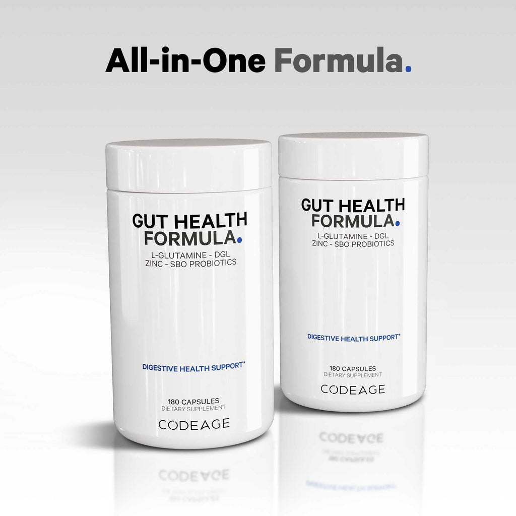 Codeage Gut Health Supplements Vegan Formula - L Glutamine, Zinc, Turkey Tail Mushroom Powder, Tonic Mushroom, Maitake, Micro Algae, Mineral, Licorice Root DGL - Probiotics, Prebiotics - 180 Capsules CodeageBuy Supplements Australia