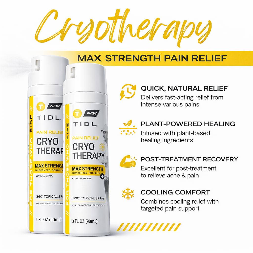 TIDL Cryotherapy Pain Relief Spray, 3 Oz (Pack of 2) Max Strength for Fast-Acting Muscle, Joint & Neck Pain Relief, Plant-Based Menthol & Camphor Pain Reliever, Quick Drying Formula TIDLBuy Supplements Australia