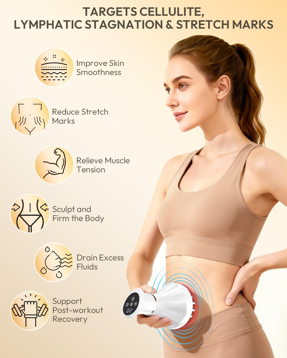 Glamesty Lymphatic Drainage Massager & Anti Cellulite Massage Tool, Body Sculpting Machine with Light, Soothing Pulse, Heat & Vibration, Heated Lymph Brush for Legs, Hip, Arms, Belly (White) Glamesty buy supplements Au