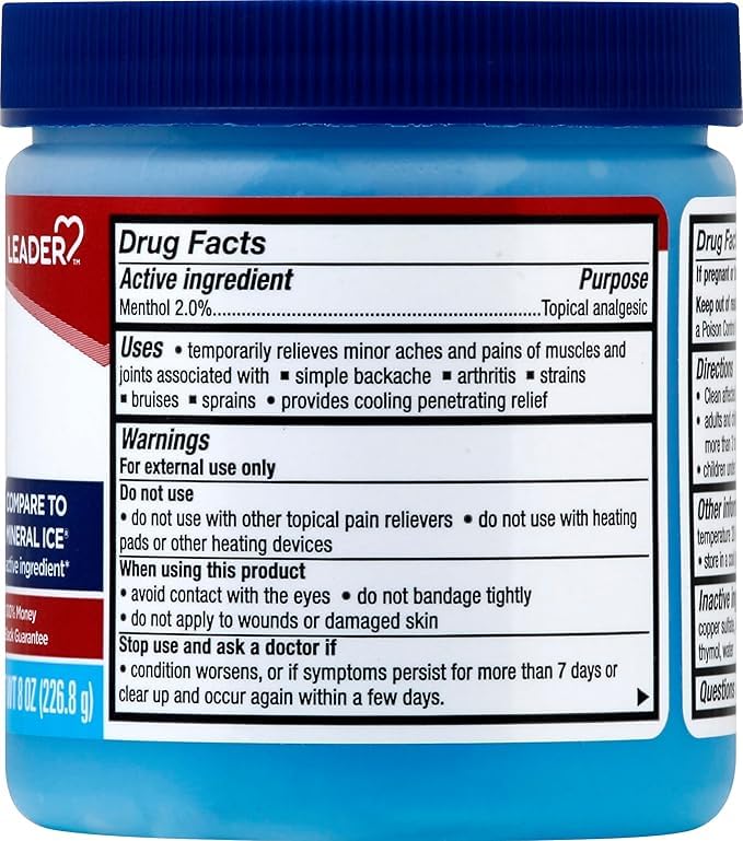 Leader Mineral Ice Blue Gel, Menthol 2%, Pain Relief Gel, Topical Analgesic, for Muscle Pain, Backache, Arthritis & Sport Injuries, for Adults and Kids 2+, Compare to Mineral Ice, 8 oz LeaderBuy Supplements Australia