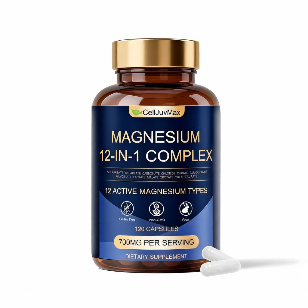 Magnesium 12-in-1 Complex 700mg, with Glycinate & Citrate, Vegan Supplement for Daily Wellness, 120 Capsules (1) WOJJ buy supplements Au