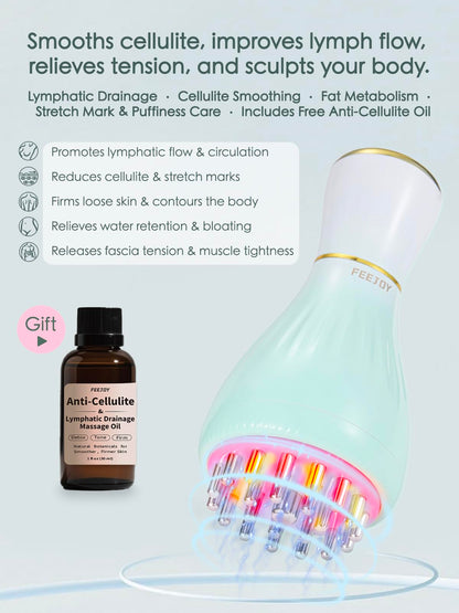 FEEJOY Lymphatic Drainage Massager & Massage Tool with Cellulite Oil, Body Sculpting Machine & Fascia Blaster for Cellulite with Microcurrent, Light, Heat & Vibration, for Legs, Arms & Belly FEEJOY buy supplements Au