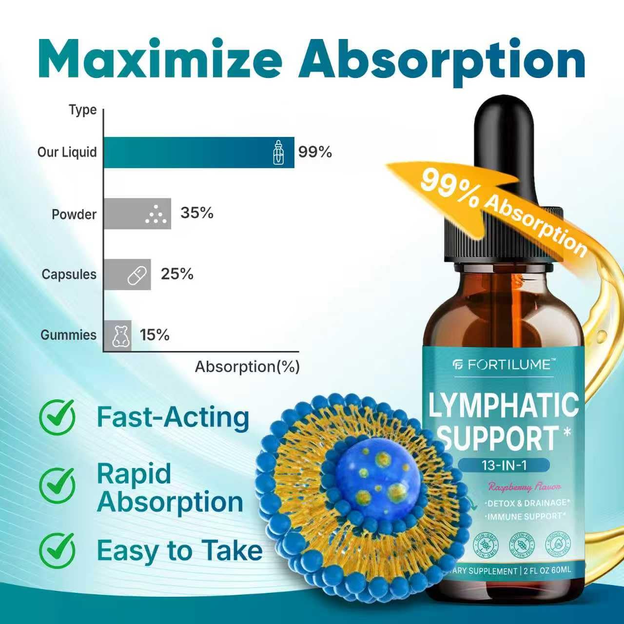 FORTILUME Liposomal Lymphatic Drainage Drops, 13 in 1 Lymphatic Support Drops with Elderberry & Echinacea, Immune & Lymph System Support, Raspberry Flavor, 2 Fl.Oz (30 Servings) FORTILUME buy supplements Au