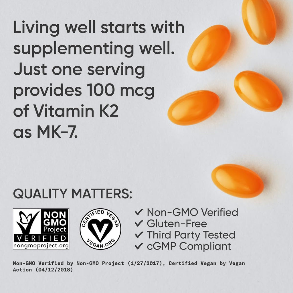 Sports Research Vitamin K2 as MK-7 100mcg with Coconut MCT Oil - 120 Veggie Softgels (4 Month Supply) Vegan Certified, Non-GMO Verified, Gluten & Soy Free Sports Research buy supplements Au
