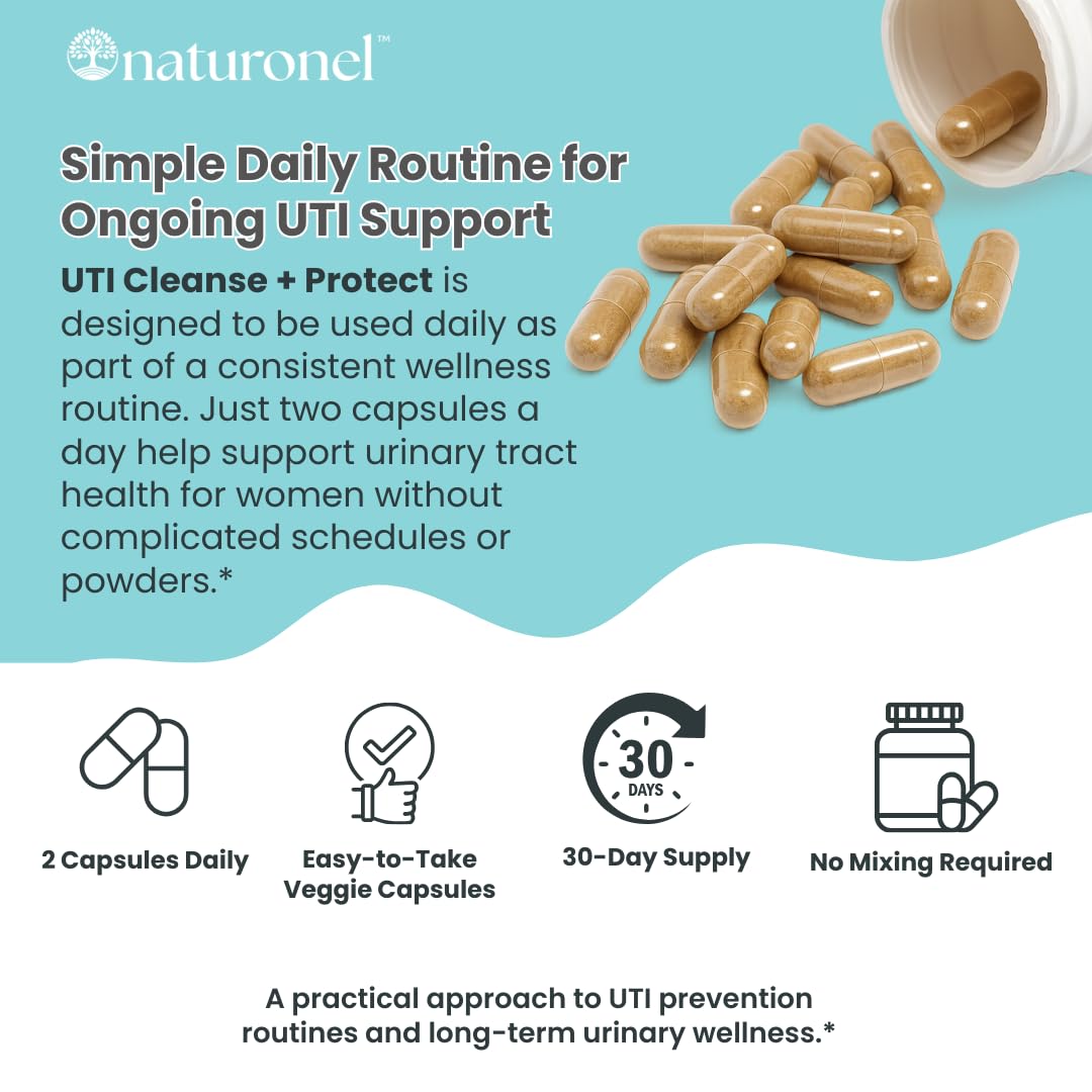 Naturonel UTI Cleanse + Protect – Urinary Tract Support with D-Mannose, Cranberry, Hibiscus & Dandelion | Advanced Formula, Dietary Supplement - Non-GMO, Made in USA, GMP Certified (1) NaturonelBuy Supplements Australia