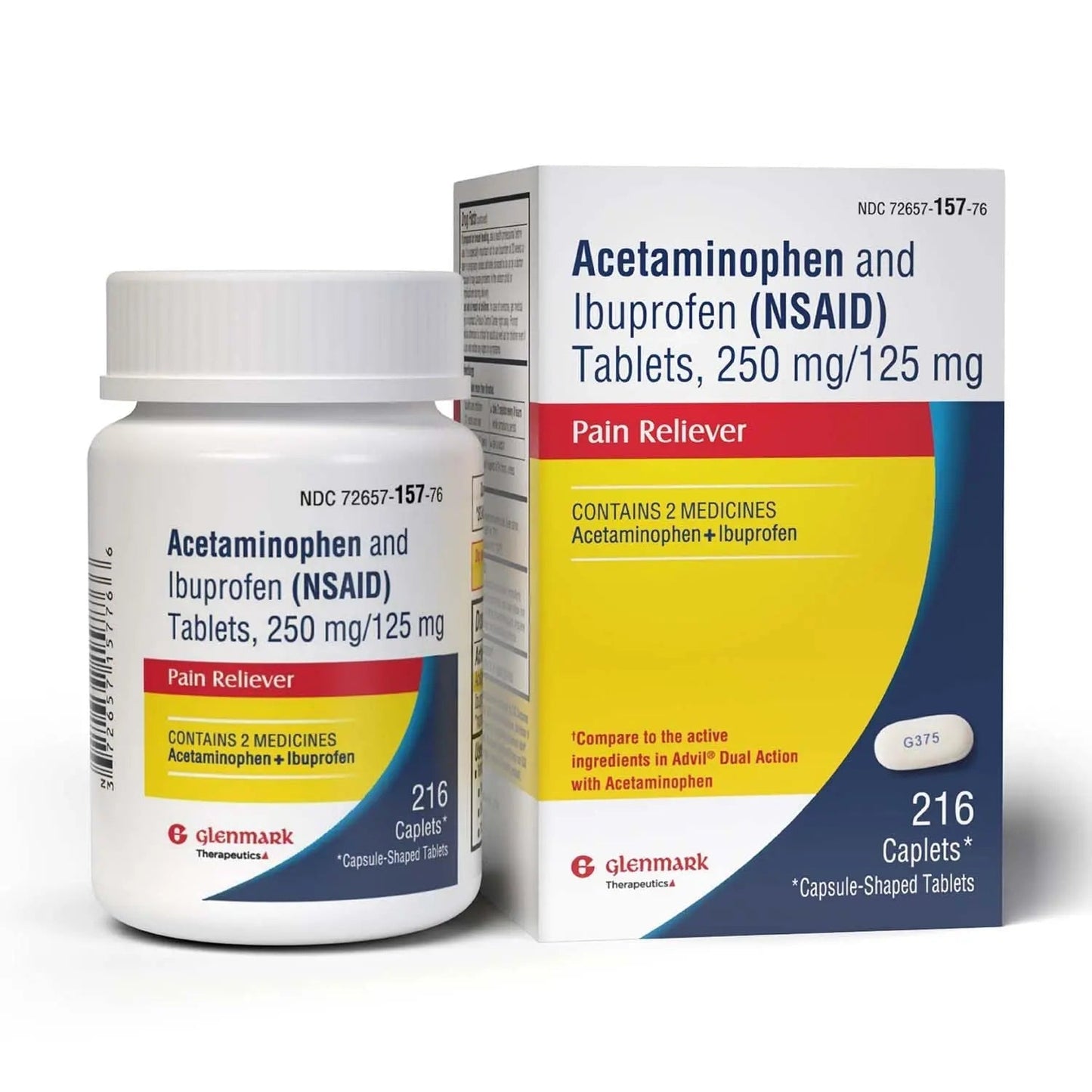 Dual Action Acetaminophen 250mg and Ibuprofen 125mg Caplets, Up to 8h of Pain Relief for Minor Aches and Pain, Headaches, Toothache, Backache, Menstrual Cramps, Minor Arthritis Pain, 216 Count Glenmark TherapeuticsBuy Supplements Australia