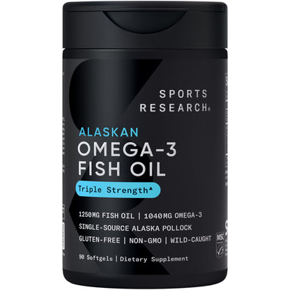 Sports Research® Omega-3 Fish Oil 1250 - Triple Strength Fish Oil Supplement from Wild Alaska Pollock - MSC Certified Sustainable · Non-GMO · Soy Free - 90 Softgel Capsules Sports ResearchBuy Supplements Australia