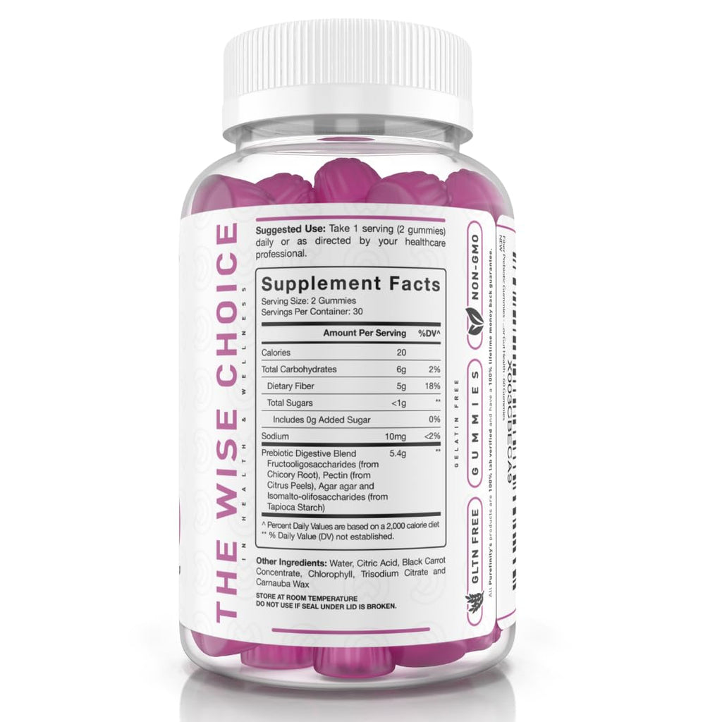 PUREFINITY Fiber Gummies for Adults with Inulin FOS from Chicory Root, Sugar Free Prebiotic Supplement for Daily Digestion