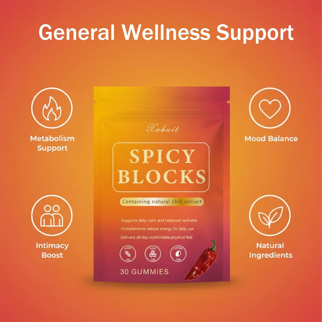 Spicy Blocks for Couples-with Chili Pepper , Maca Root & Epimedium Extract | Supports Emotional Warmth & Daily Comfort | Peach Flavor, Mild Spicy Kick, Vegan-Friendly, No Artificial Additives (1) PBZPBZBuy Supplements Australia