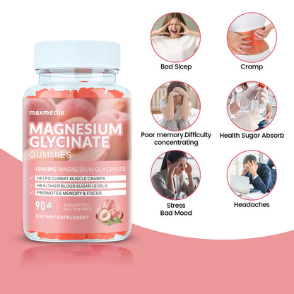 Magnesium Glycinate Gummies 1000mg, Sugar Free Magnesium Potassium Supplements Chewable for Adults with L-Threonate for Sleep