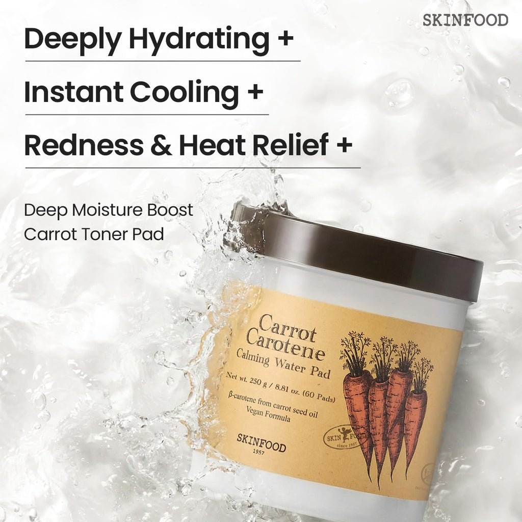 SKINFOOD Carrot Carotene Toner Pads, Hydrating & Soothing for Dry Skin, Instant Cooling, After Sun & Heat Care, Cotton Facial Toner Pads, Korean Skincare for Face (60 Counts) SKINFOOD 1957Buy Supplements Australia