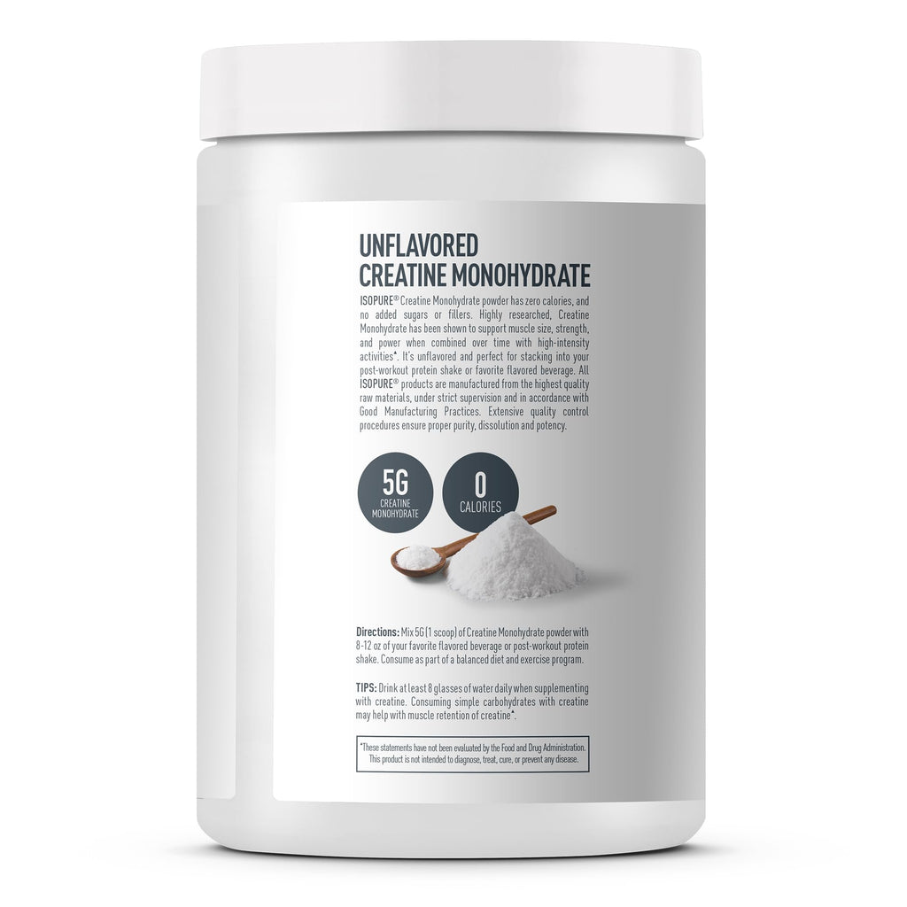 Isopure 100% Pure Creatine Monohydrate Powder, Sugar Free, Unflavored, 5g Creatine Monohydrate Per Serving, 1.1 Lbs,