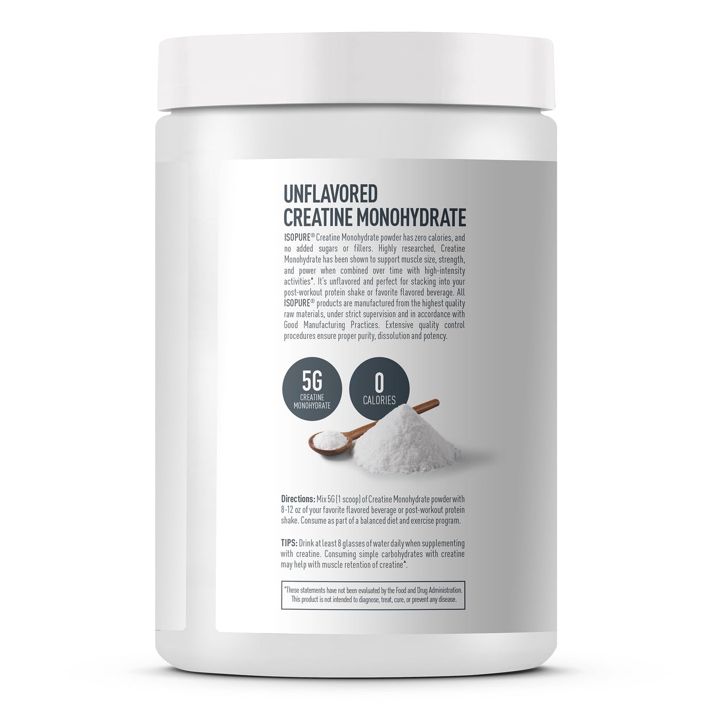 Isopure 100% Pure Creatine Monohydrate Powder, Sugar Free, Unflavored, 5g Creatine Monohydrate Per Serving, 1.1 Lbs,
