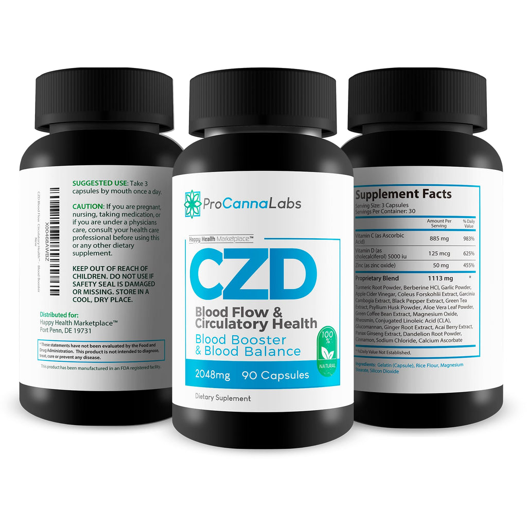 CDZ Supplement Vitamin C D and Zinc Plus Herbs - Our Best Vitamin C D Zinc Blood Booster for Blood Balance & Blood Flow - C Z D Blood Flow & Circulatory Health - Pro Canna Labs Gummies Capsules Happy Health Marketplace buy supplements Au