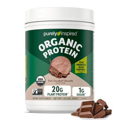 Purely Inspired Plant-Based Protein Powder for Men & Women, Rich Decadent Chocolate (16 Servings) - Vegan & Organic - 20g of Pea Protein Powder for Smoothies & Shakes