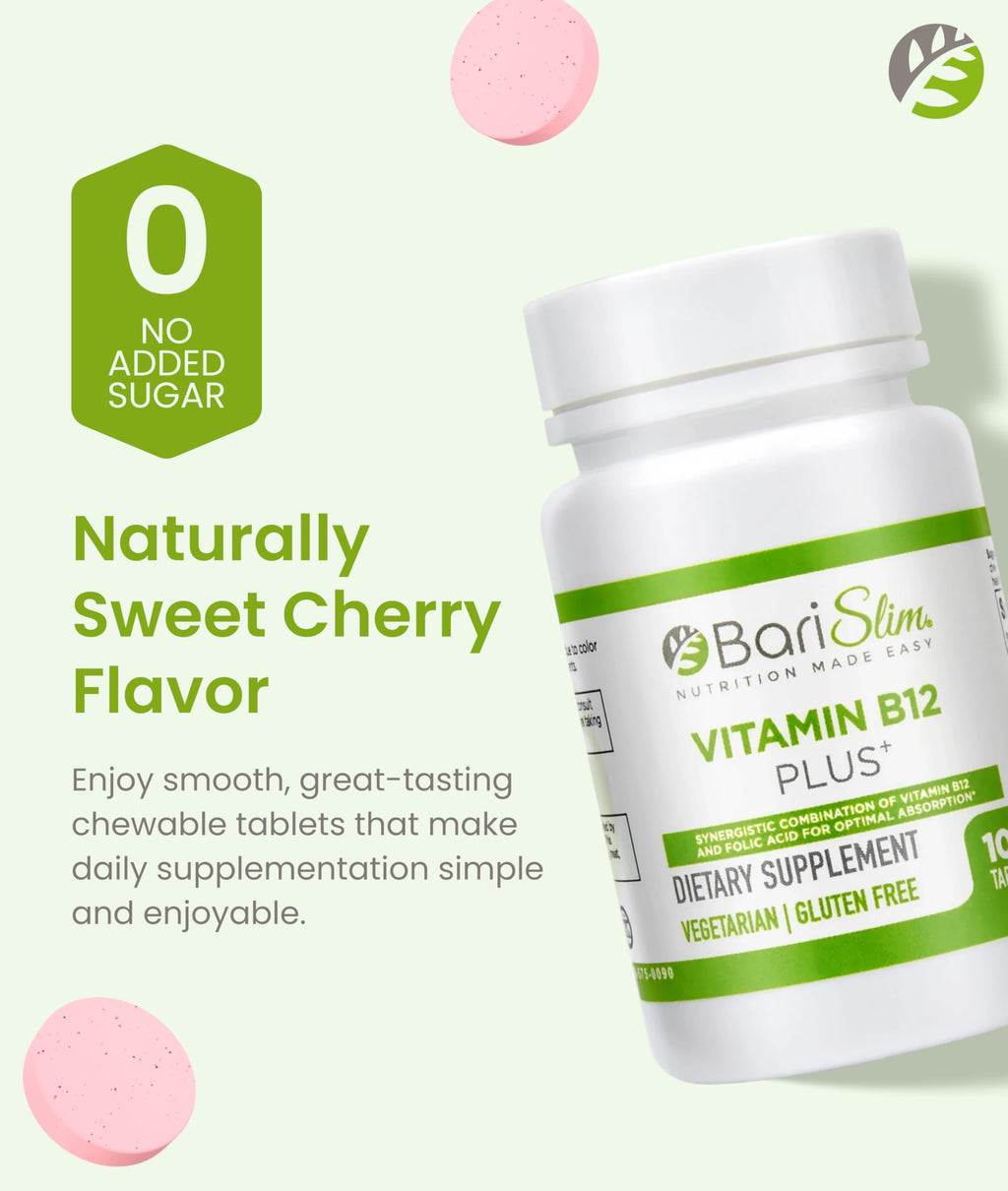 BariSlim Vitamin B12 Plus Tablets - Bariatric Formulated for Post Weight Loss Surgery, Including Gastric Bypass & Gastric Sleeve - Supports Energy Levels & Overall Health | Cherry Flavor BariSlim buy supplements Au