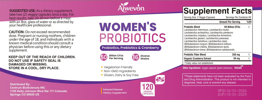 Women Probiotics 50 Billion CFU: Probiotics for Women with Prebiotics & Cranberry, 16 Strain Probiotic Supplement for Digestive Gut Health, Vaginal & Urinary Tract Support