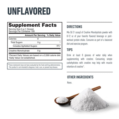 Isopure 100% Pure Creatine Monohydrate Powder, Sugar Free, Unflavored, 5g Creatine Monohydrate Per Serving, 1.1 Lbs,