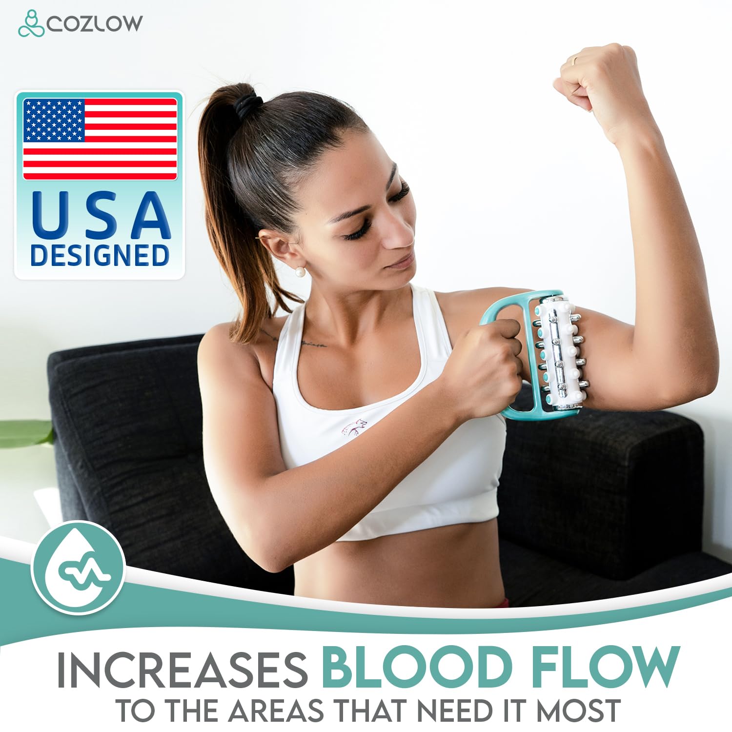 COZLOW - MyoRelease Lymphatic Drainage Massager - Green - Handheld Fascia Release + Scar Tissue Massage Roller for Shoulder, Neck, Belly, Thigh, Leg, Back, Glutes - Helps Reduce Cellulite Appearance COZLOW buy supplements Au