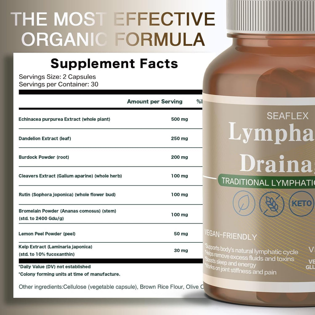 Lymphatic Drainage Capsules Natural Herbal Supplement for Fluid Balance & Immune Health, with Echinacea, Dandelion, and Burdock 60 Capsules Vunexo buy supplements Au