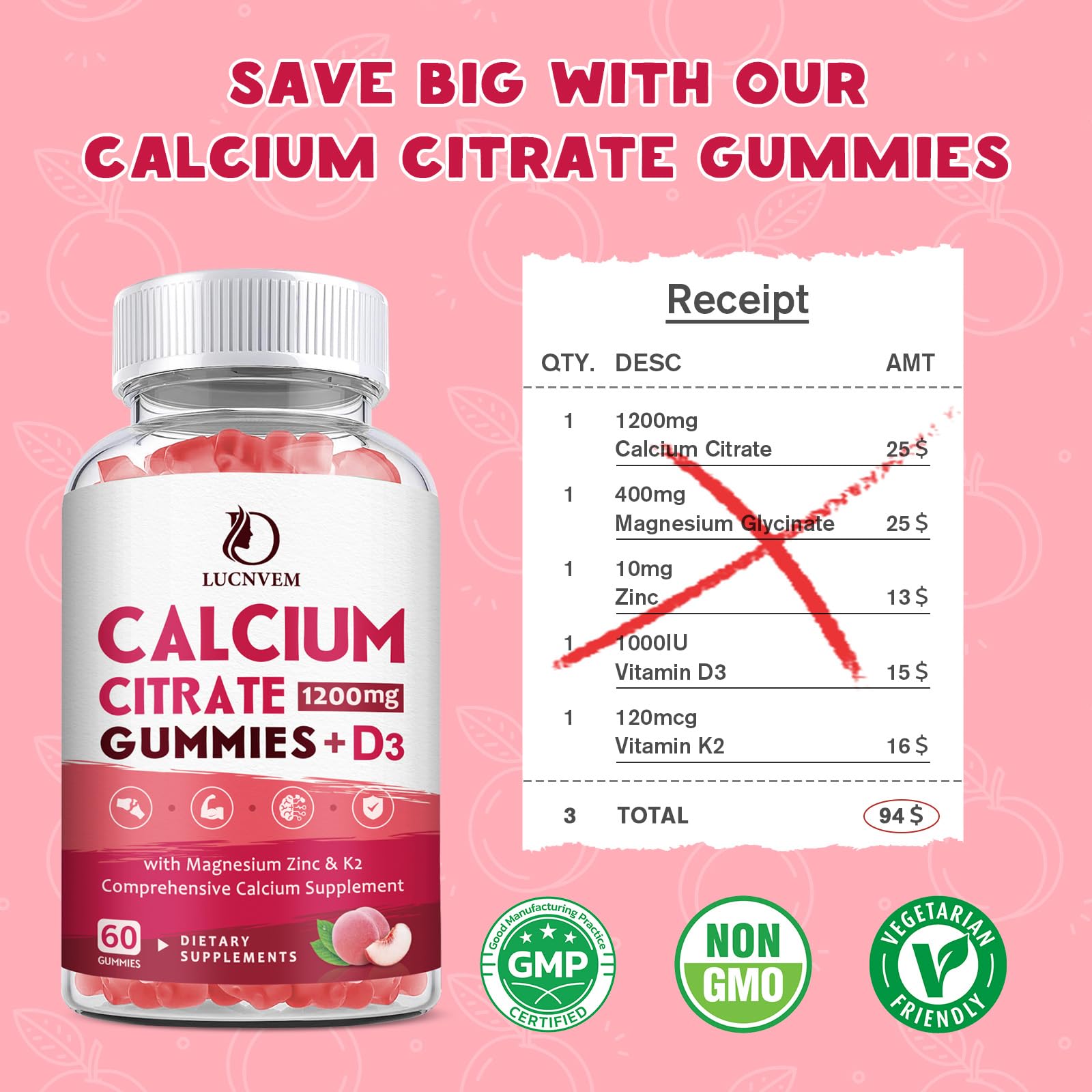 (2 Pack) Calcium Citrate 1200mg with Vitamin D3 Supplements Gummies for Women & Men, Calcium Gummies with Vitamin D3 K2, High Absorption