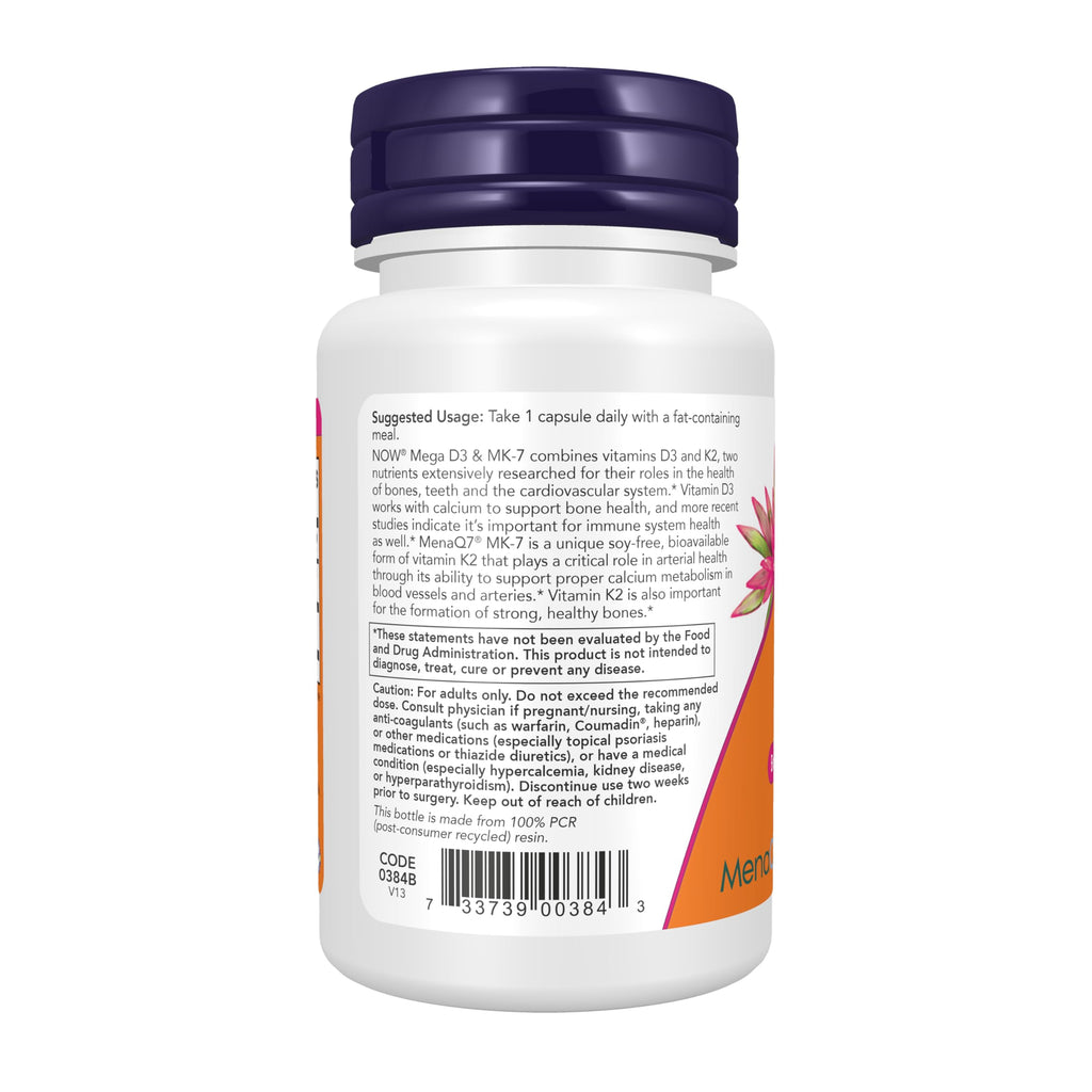 NOW Foods Supplements, Mega D-3 & MK-7 with Vitamins D-3 & K-2, 5,000 IU/180 mcg, Bone & Cardiovascular Support*, 60 Veg Capsules NOW Foods buy supplements Au
