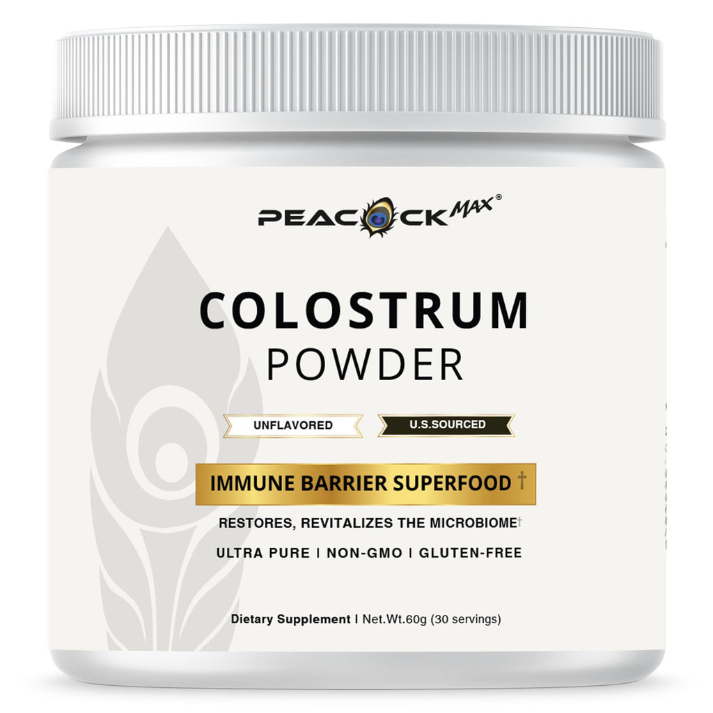 Peacock Max Colostrum Powder – 60g (30 Servings), Unflavored Bovine Colostrum Supplement, Superfood for Hair, Skin & Gut Health, Gluten-Free, Non-GMO Peacock MaxBuy Supplements Australia