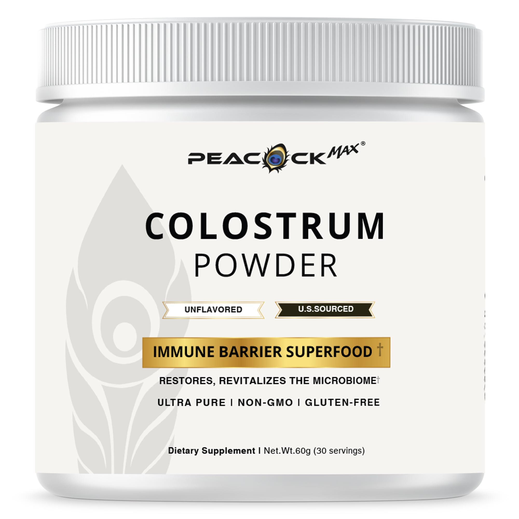 Peacock Max Colostrum Powder – 60g (30 Servings), Unflavored Bovine Colostrum Supplement, Superfood for Hair, Skin & Gut Health, Gluten-Free, Non-GMO Peacock MaxBuy Supplements Australia