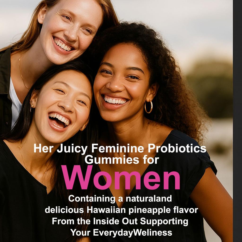 Her Juicy Women's Probiotic Gummies: Supports Women’s Wellness & pH Balance, Clean Vegan, Pineapple Flavor, Prebiotics & Lactobacillus Blend, with Slippery Elm, Gut Health & Immune Defense, 60 Gummies Heawdra buy supplements Au