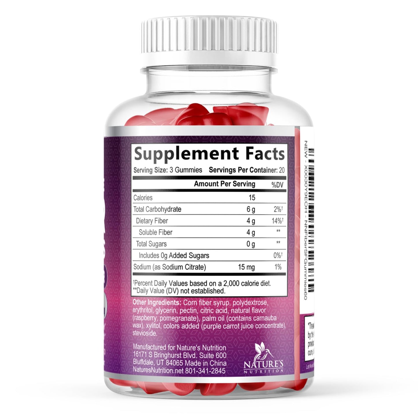 Fiber Gummies – Sugar Free Prebiotic Plant-Based Fiber 4g per Serving Supplement - Improved Soluble Formula Supports Digestive Health & Regularity - Non-GMO,
