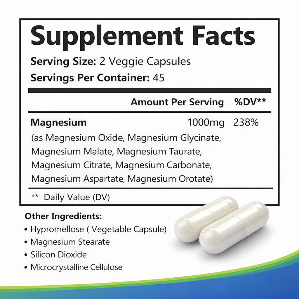 Top Nurex Magnesium Complex 1000 mg, 8-Source Magnesium Blend with Glycinate, Citrate, Malate & Taurate, Vegan Formula, Non-GMO, 90 Capsules Top NurexBuy Supplements Australia