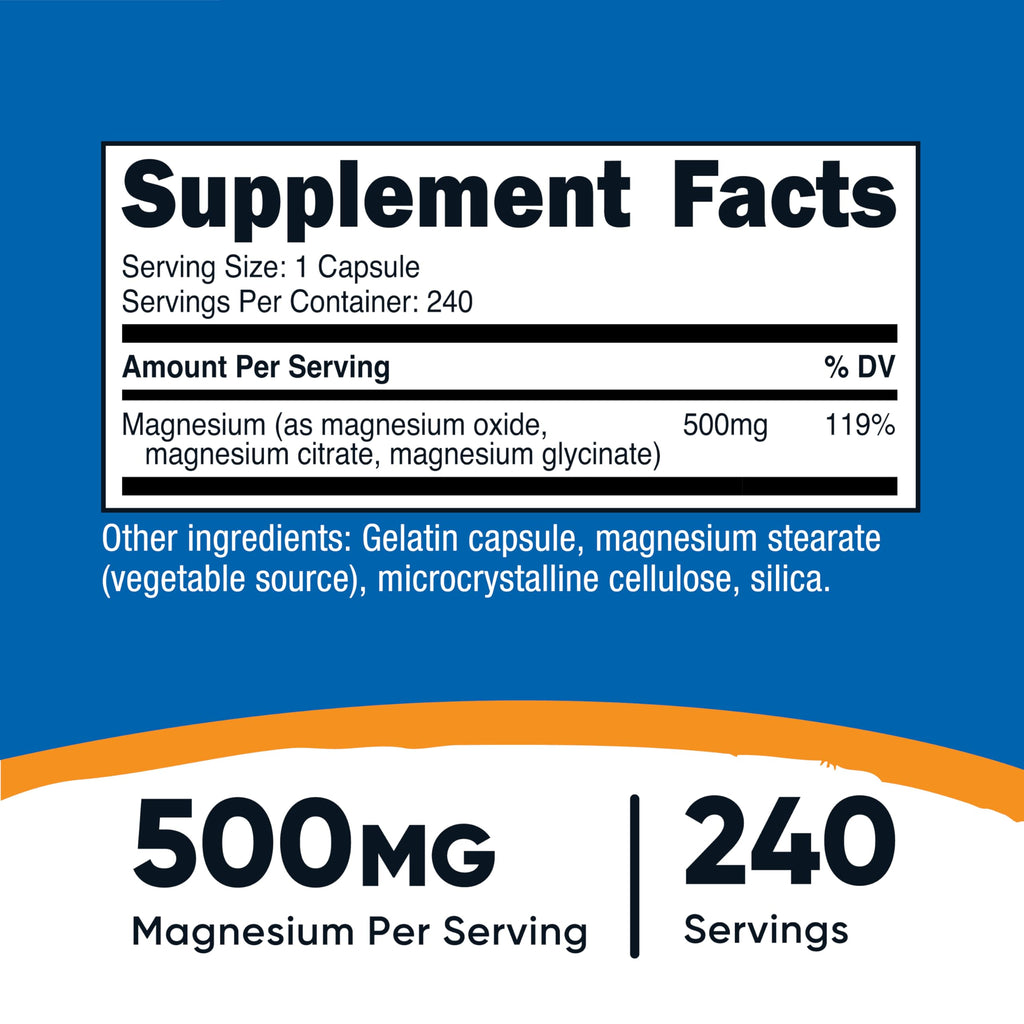 Nutricost Magnesium Complex 500mg, 240 Capsules - Magnesium Oxide, Citrate, and Glycinate - Gluten Free and Non-GMO Nutricost buy supplements Au