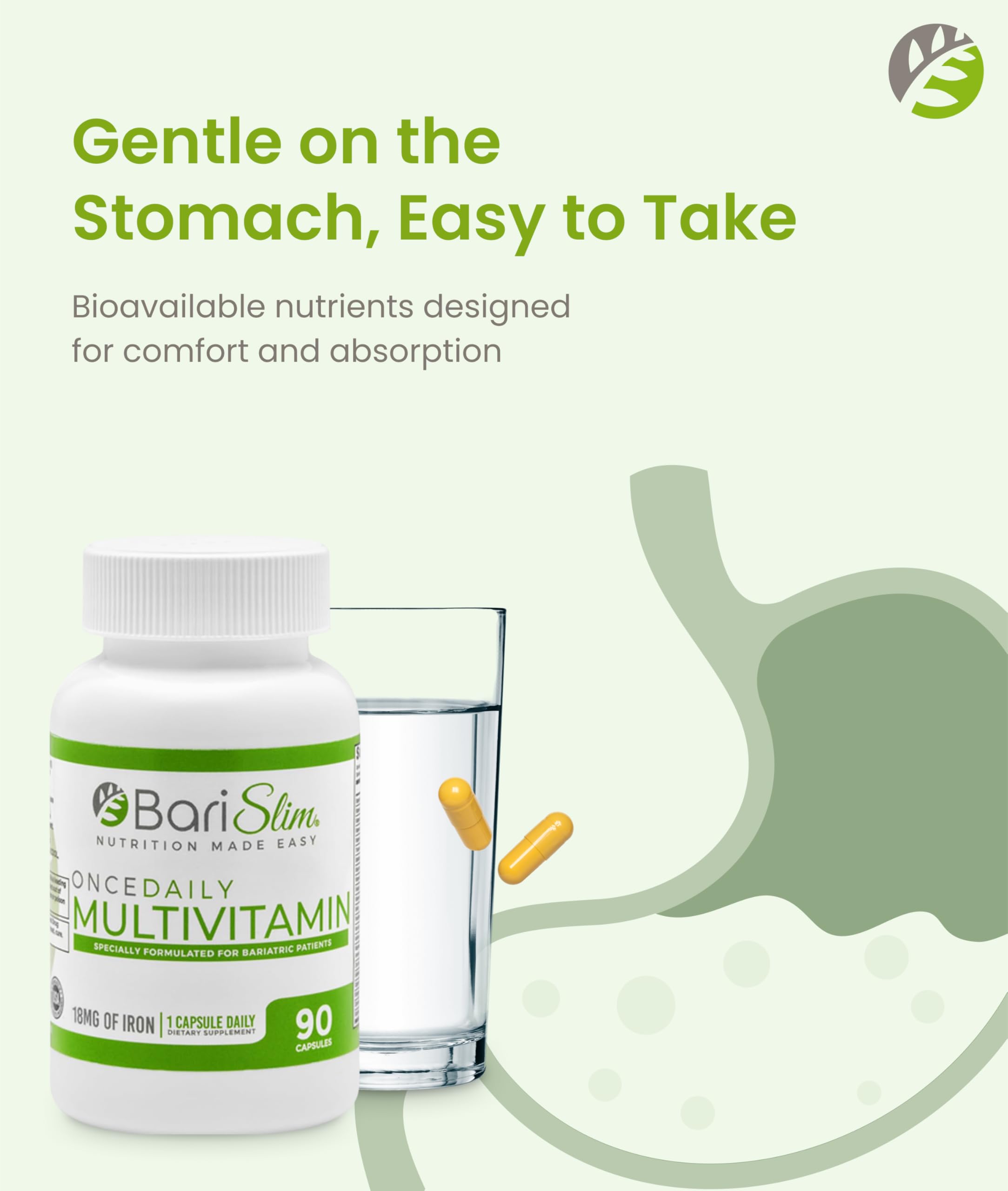 BariSlim Once Daily Bariatric Multivitamin Capsule - 18mg of Iron - Bariatric Vitamin & Supplement for Post Surgery Including Gastric Bypass & Gastric Sleeve | 90 Day Supply BariSlim buy supplements Au