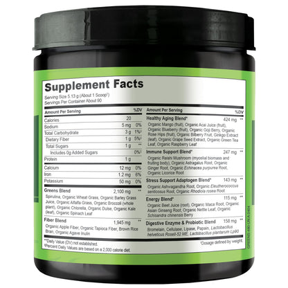 NATURELO Raw Greens Superfood Powder - Unsweetened - Boost Energy, Detox, Enhance Health - Organic Spirulina - Wheat Grass - Whole Food Nutrition from Fruits