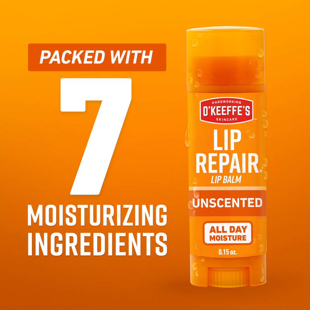 O'Keeffe's Lip Repair Unscented Lip Balm for Dry, Cracked Lips - Stick (3 Pack) - Moisturizer for Very Dry Lips O'Keeffe'sBuy Supplements Australia