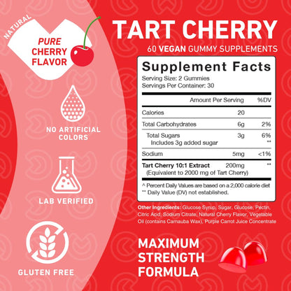 PUREFINITY Tart Cherry Gummies – Uric Acid Flush for Joint Relief & Recovery, Raw Juice Extract Antioxidant – Non-GMO, Gluten Free, Vegan, 60 Count