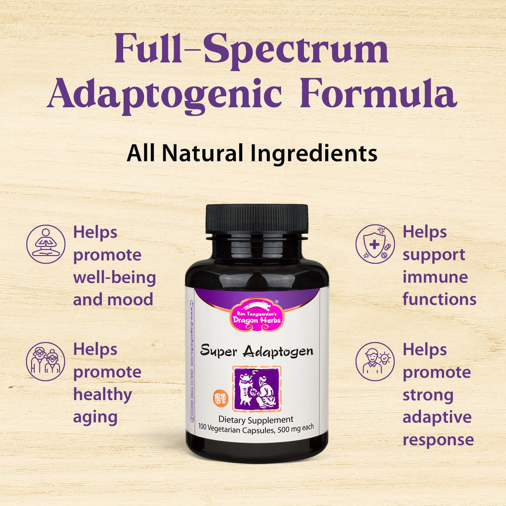 Dragon Herbs Super Adaptogen | All Natural Supplement to Support Well-Being, Mood, Immune Function, Strong Adaptive Response | All Natural Ingredients, Non-GMO (100 Capsules, 500 mg Per Capsule)” Dragon HerbsBuy Supplements Australia