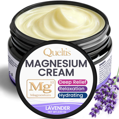 QUELTIS Magnesium Cream, Magnesium Lotion for Sleep, Pain & Leg Cramps, Topical Magnesium Chloride Cream for Muscle Relaxation, Calm, Moisturizing