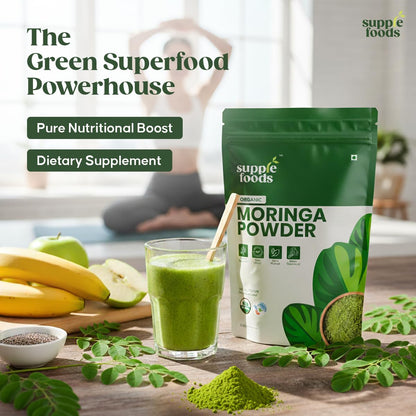 supplefoods Organic Moringa Powder 200 g / 7.05 oz | 100% Natural Green Superfood | Assists Digestion & Daily Detox | Finely Milled Moringa Leaf Powder | USDA Certified Organic Dietary Supplement supplefoods buy supplements Au