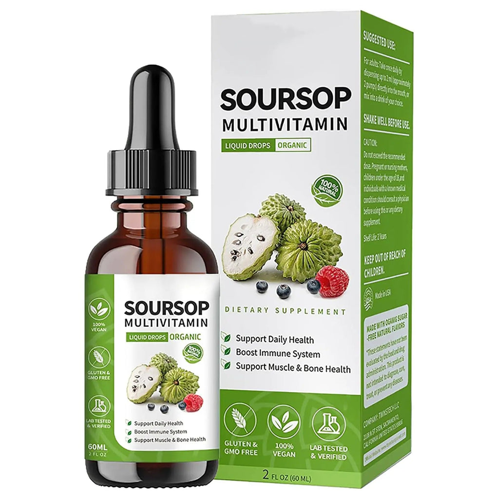 Soursop Bitters Liquid 2 Fl Oz, Soursop Graviola Leaf Extract Liquid Drop, Soursop Multivitamin Liquid Drops Organic for Cell Support, Immune System, Relax bogomo
