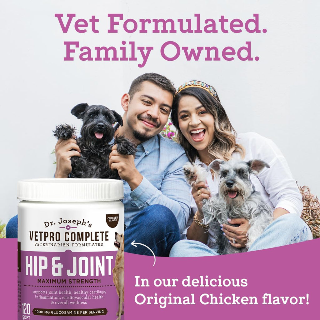 Dr. Joseph's VetPro Complete Dog Hip & Joint Supplement for Arthritis Pain Relief – High-Strength Glucosamine & Chondroitin Chews for Senior Dogs – Vet Formulated Daily Treats, Chicken Flavor, 120 Ct VetPro CompleteBuy Supplements Australia