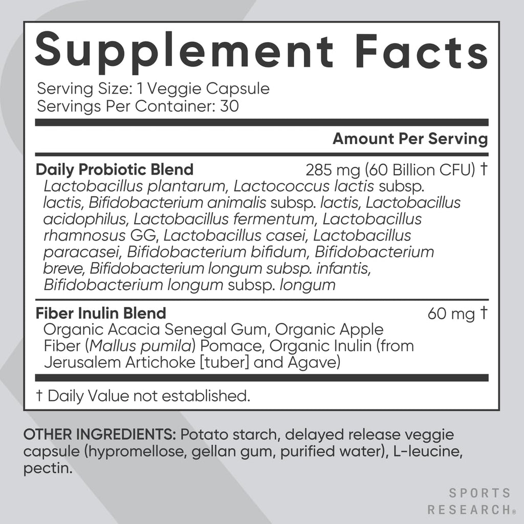 Sports Research Daily Probiotics with Prebiotics, 60 Billion CFU - Vegan Capsules for Gut Health & Digestive Support, Probiotics for Women & Men - Non-GMO Verified & Gluten Free - 30 Count Sports Research buy supplements Au