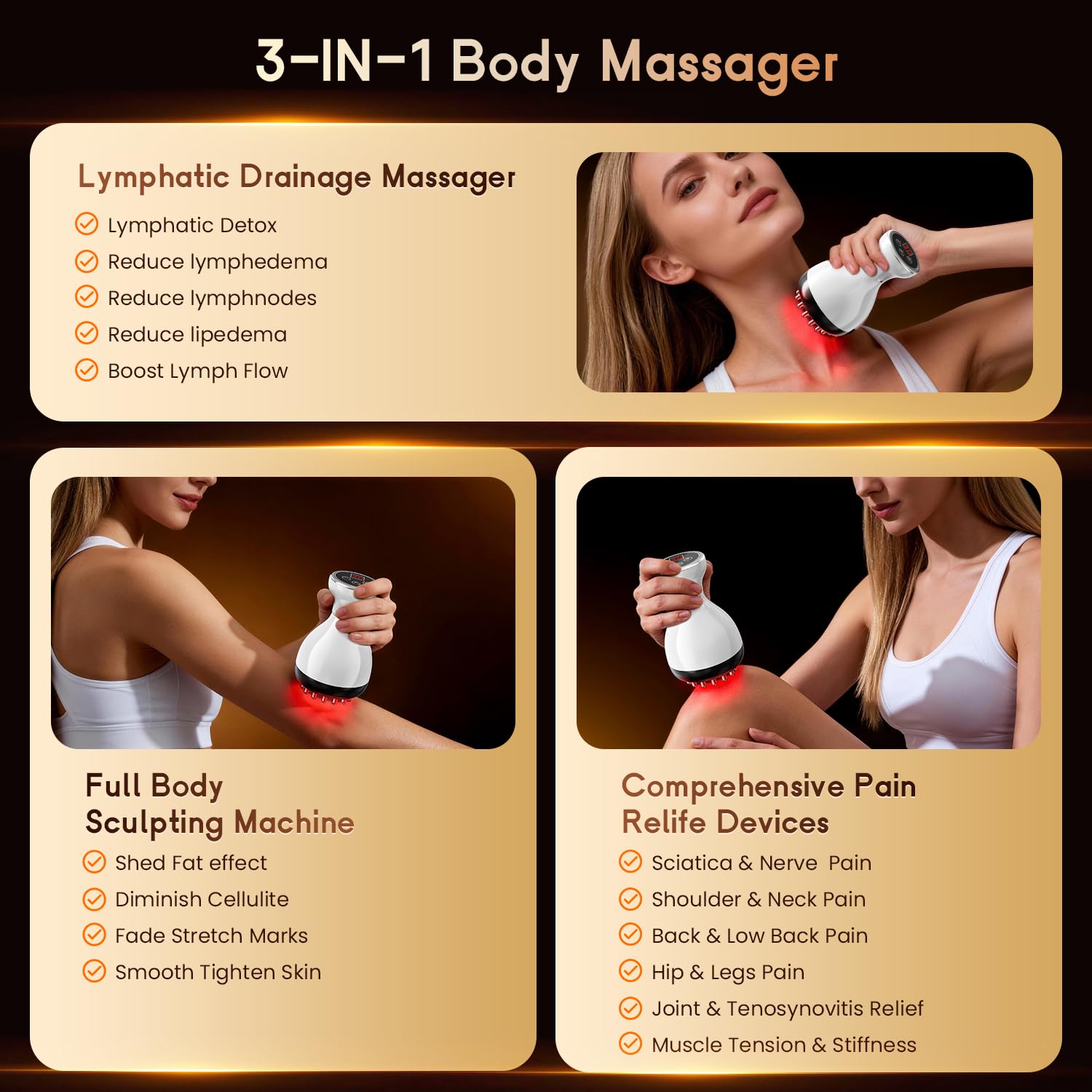 Lymphatic Drainage Massager & Anti Cellulite Massage Tool, Helps Reduce Stretch Marks & Cellulite, for Legs, Arms & Belly, Body Sculpting Machine with Microcurrent & Red-Light & Heat & Vibration Choufaly buy supplements Au