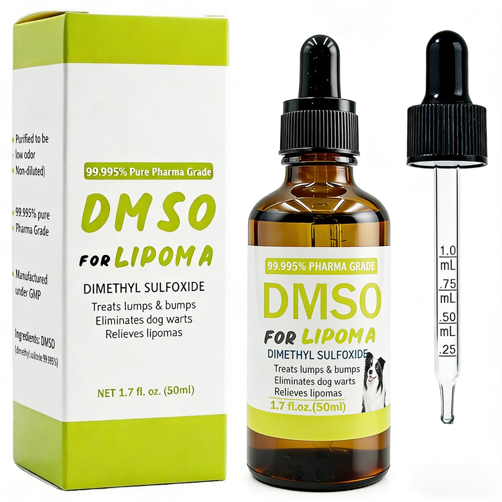 DMSO for lipoma bottle with dropper and packaging on a white background